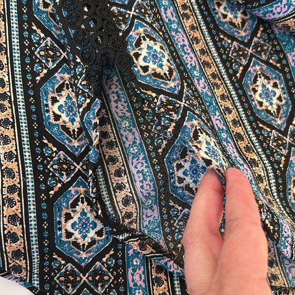 Joe B Boho Floral Embroidered Wide Leg Vacation Wear Drawstring Pants Size M - Picture 7 of 7